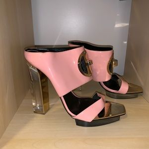 Versace pink patent leather high heel mule